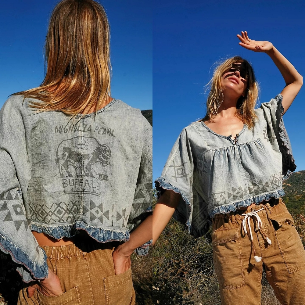 New Magnolia Pearl Kima Buffalo Denim Crop Top OS